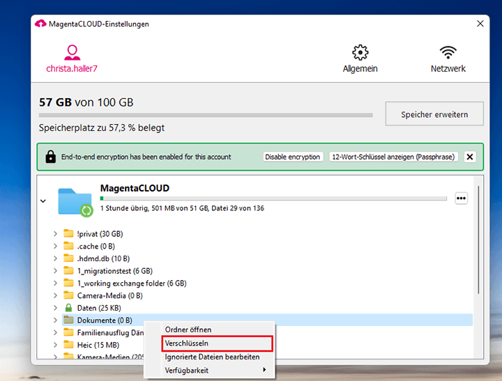 Desktop E2E Folder verschlüsseln