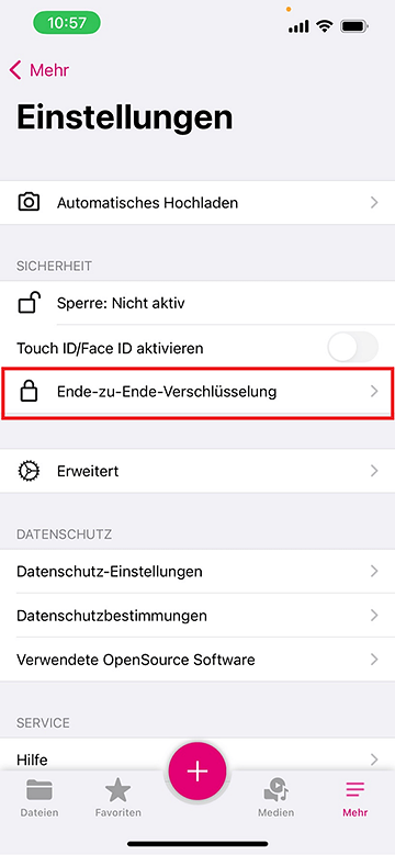 iOS - Einrichten der Verschlüsselung